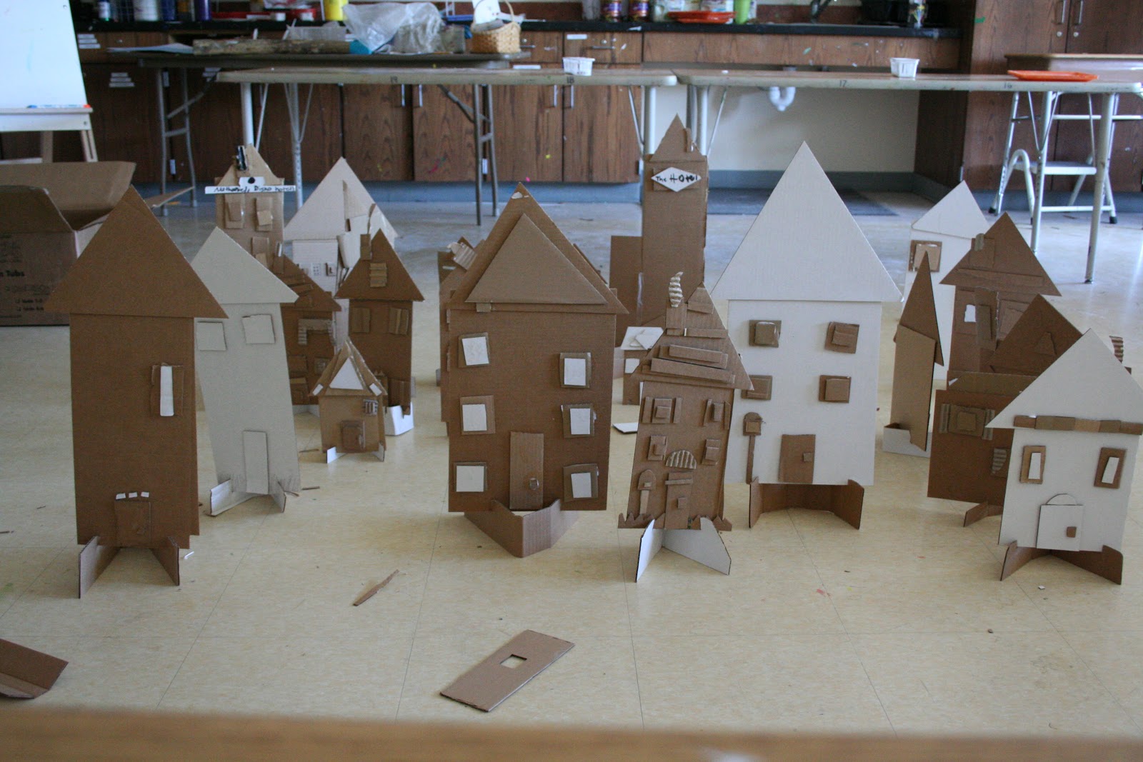 Art Project Girl Recycled Cardboard City