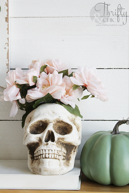 DIY Pastel Halloween blooming skull vase. Pastel Halloween decor. Pastel Halloween crafts and projects. DIY Pastel Halloween decor tutorial. .