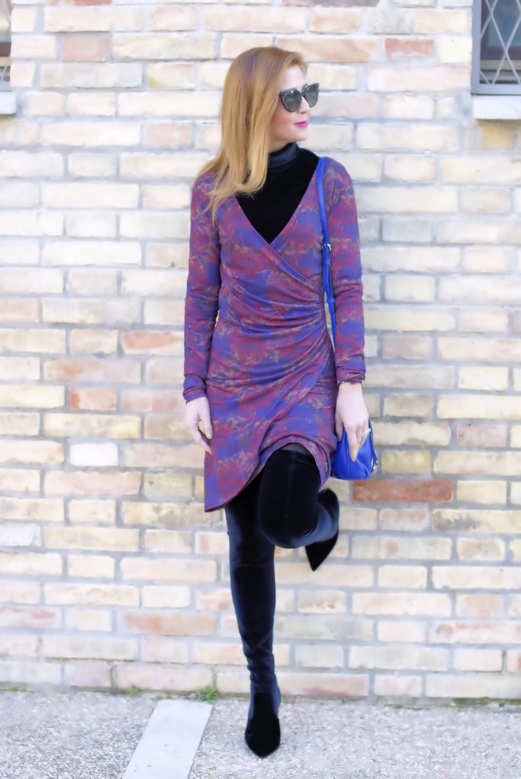 How to wear a wrap dress in winter velvet boots Fashion and Cookies