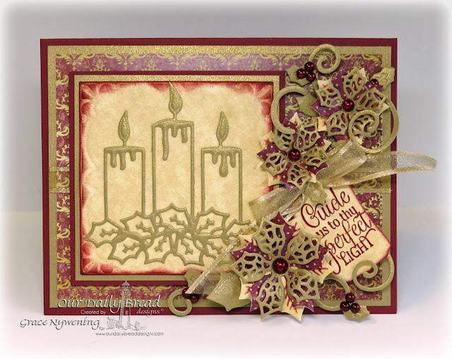 ODBD stamps: Perfect Light, dies: Christmas Candles, Merry Mosaics, Peaceful Poinsettias, Mini Tags, Fancy Foliage; Designed by Grace Nywening