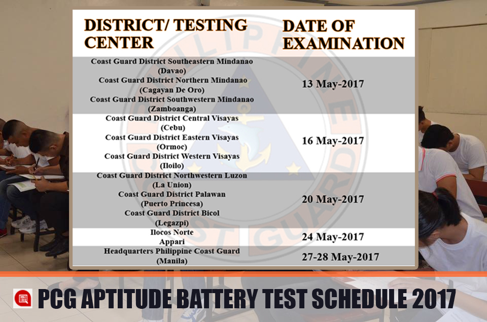 PCG Aptitude Battery Test Schedule For 2017 CoastGuard Exam News Reviewer Military Career