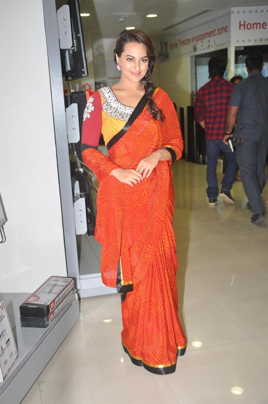 Hindi Model Sonakshi Sinha Photo Shoot In Orange Saree Sonakshi Sinha