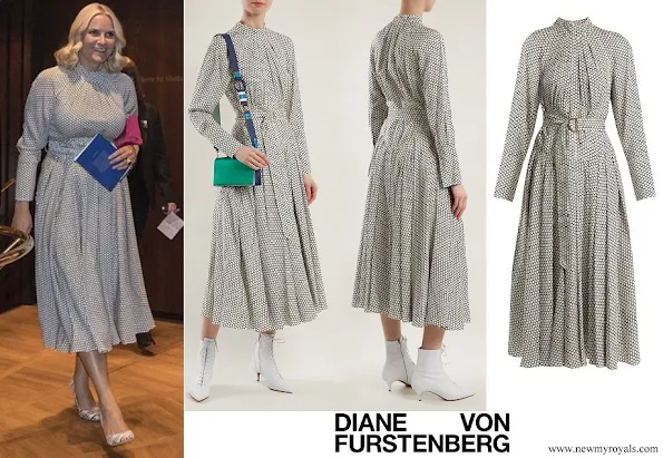 Crown Princess Mette-Marit wore DIANE VON FURSTENBERG Rowe dot-print stretch-silk dress