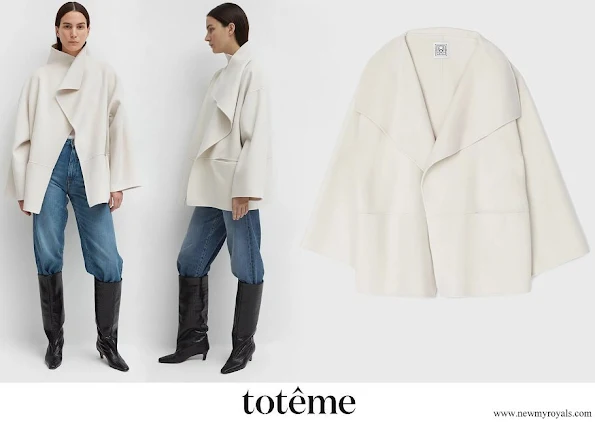 Crown Princess Victoria wore Toteme Annecy wool and cashmere-blend draped collar jacket in ivory