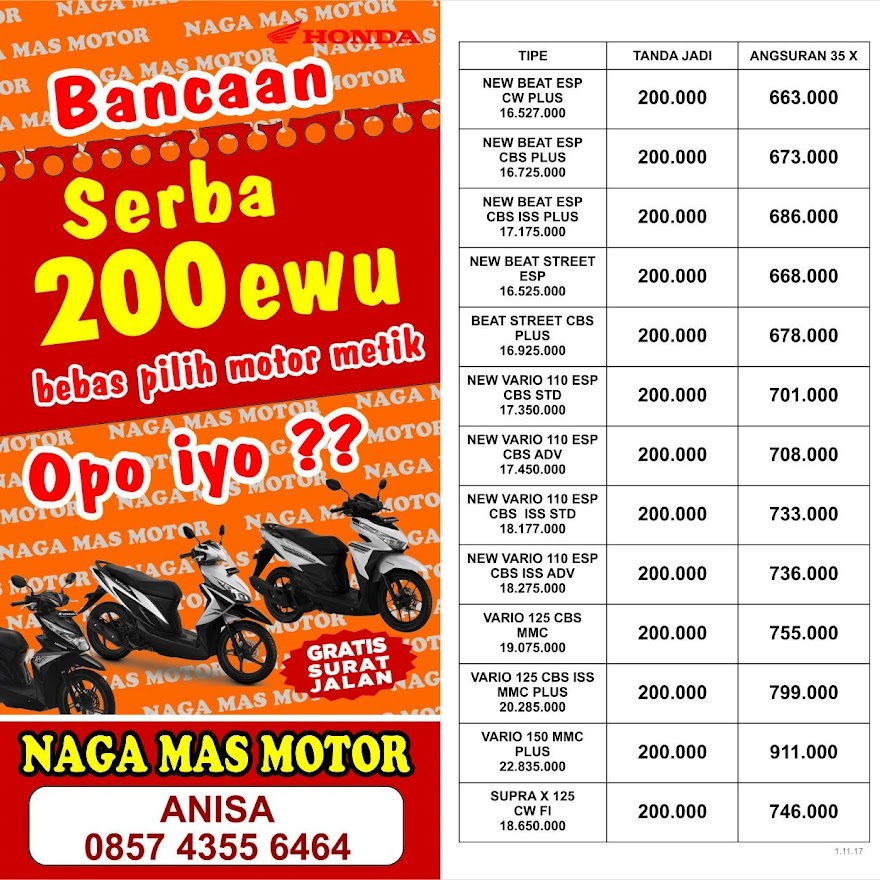 PROMO AKHIR TAHUN 2017 NAGA MAS MOTOR DEALER MOTOR HONDA