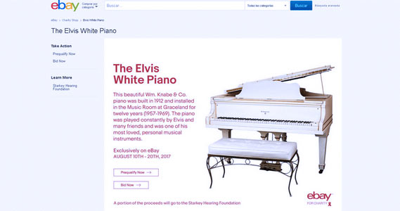 Piano blanco de Elvis Presley en eBay.