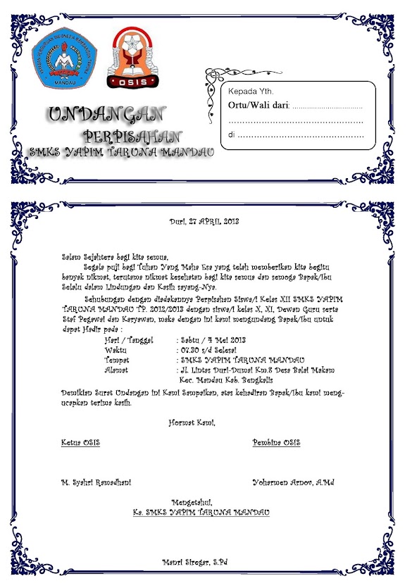 Contoh Surat Undangan Perpisahan Pdf / Contoh Surat Undangan Rapat Eksternal : Informasi undangan yang kami bagikan semoga menjadi informasi terbaik dan bisa benrmanfaat untuk semua khususnya informasi tentang contoh surat perpisahan untuk guru terbaru 2021 yang semuanya kami kumpulkan dengan serapih mungkin.