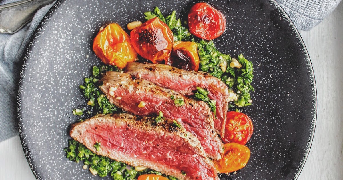 The Rosiest Cheeks Sliced Oyster Steak with Quick Herb Salsa & Roasted