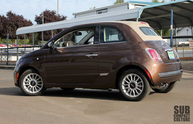 The Fiat 500c Lounge with the top up