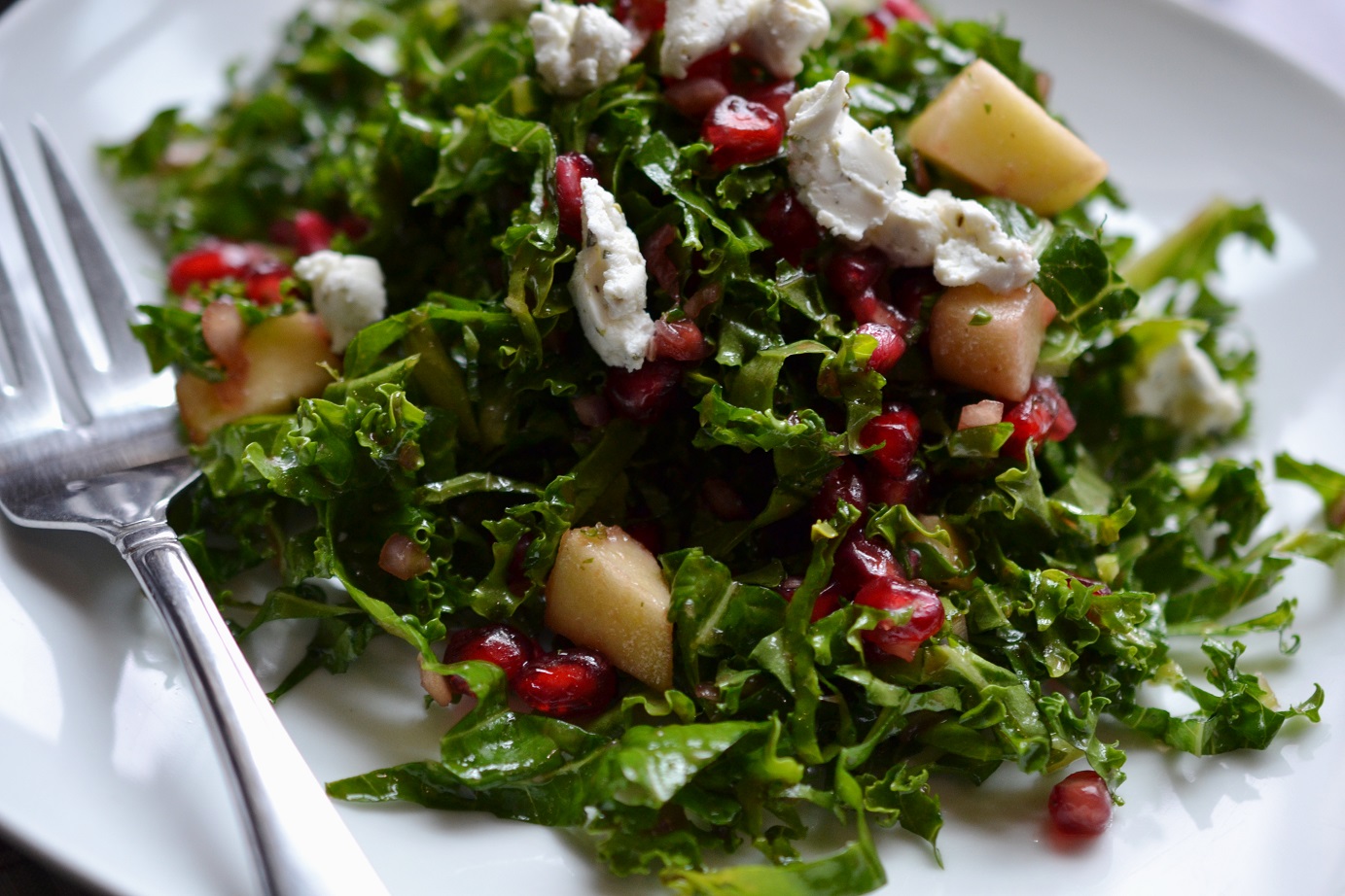 Greedy Girl Kale and apple salad with pomegranate vinaigrette