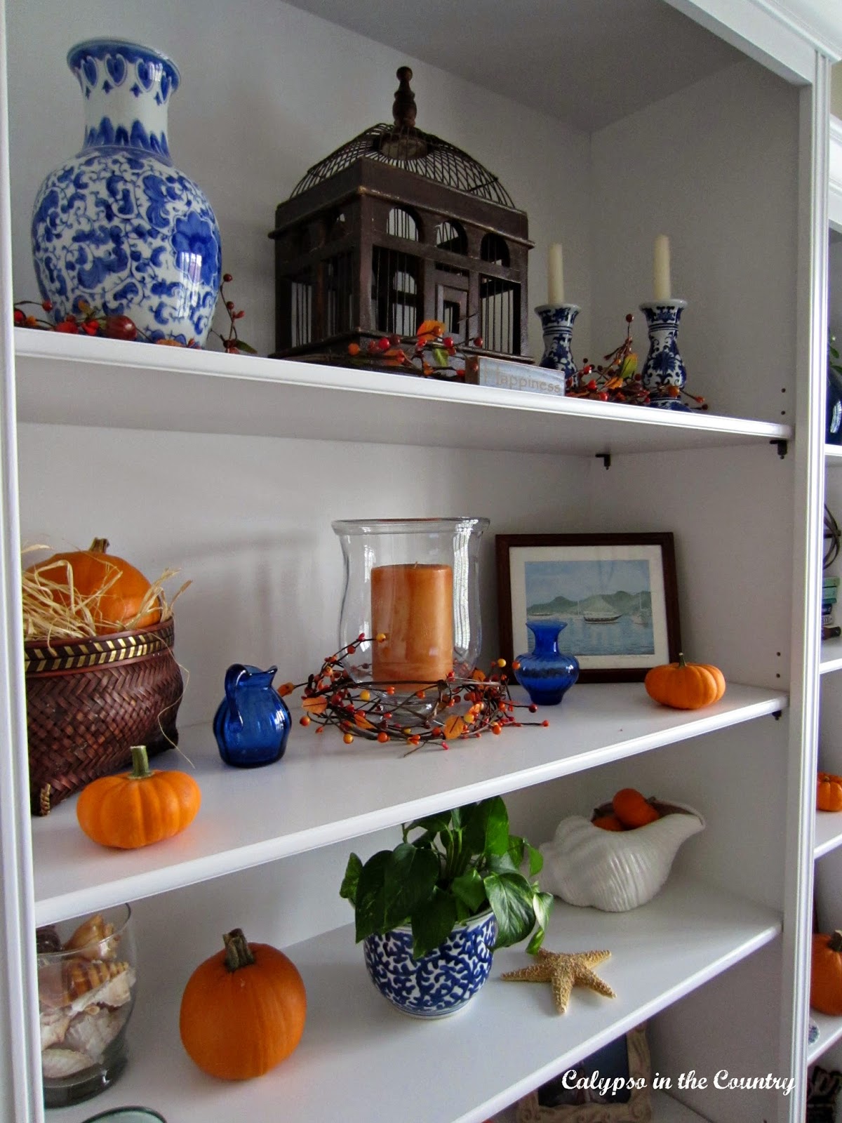 Blue and White - with Orange Decorating for fall with blue and orange