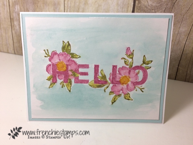 2 tone watercolor, Floral Statements, Stampin'Up!, Frenchie Stamps, No Bleeding watercolor mix color,
