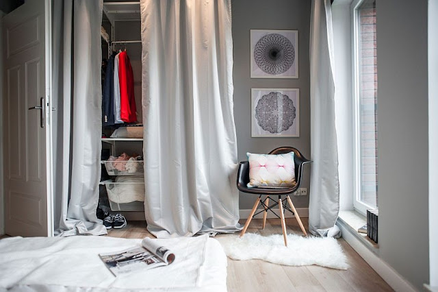 apartamento 42 m², decoração com cinza, mandalas e pallets. Blog Achados de 