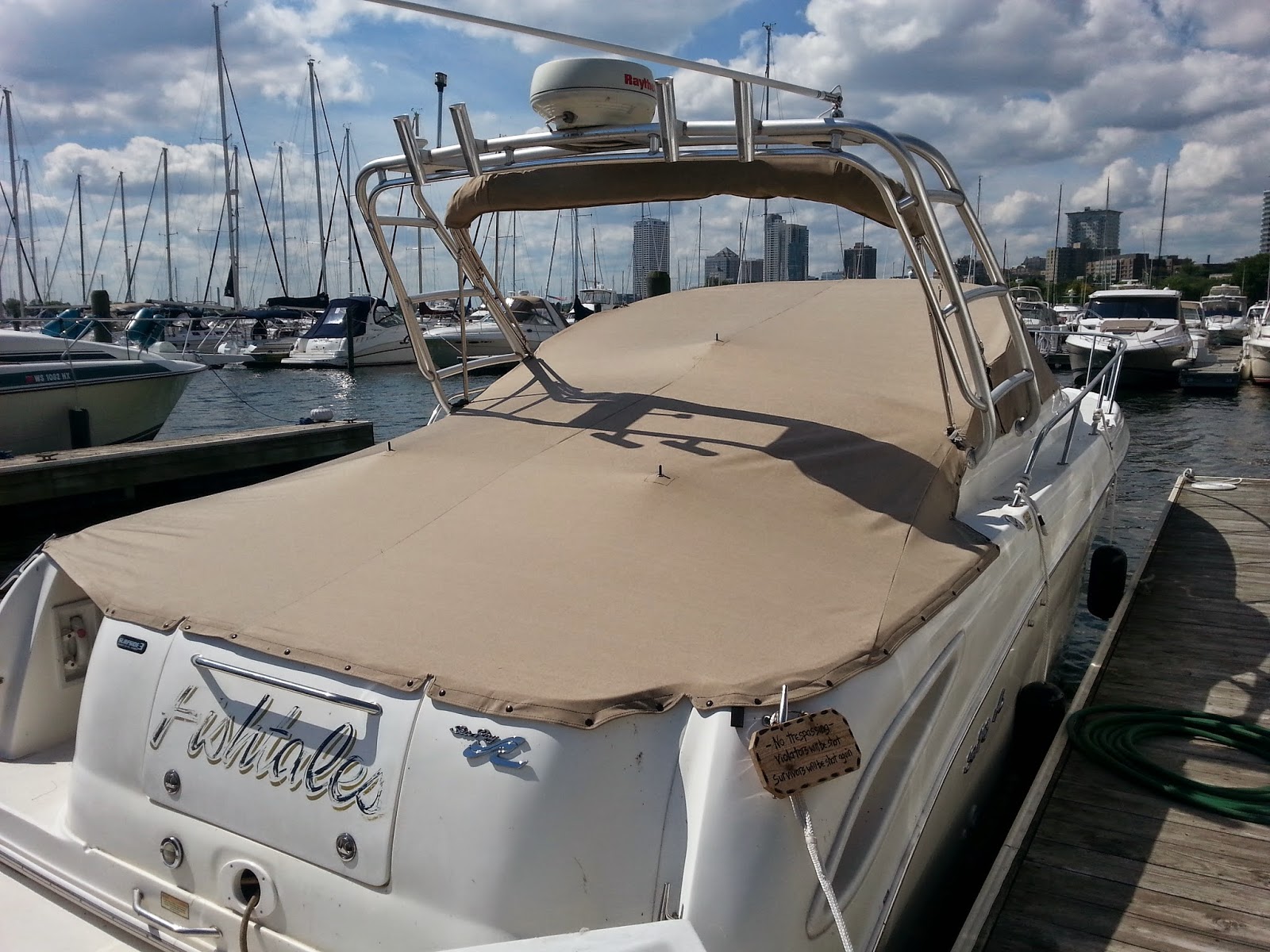 Homestyle Custom Upholstery and Awning Custom Tan Canvas Boat Cover
