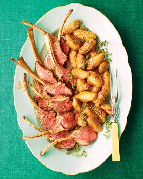 Christmas dinner idea - Oregano and Orange Rack of Lamb with Caramelized Fingerling Potatoes with recipe link