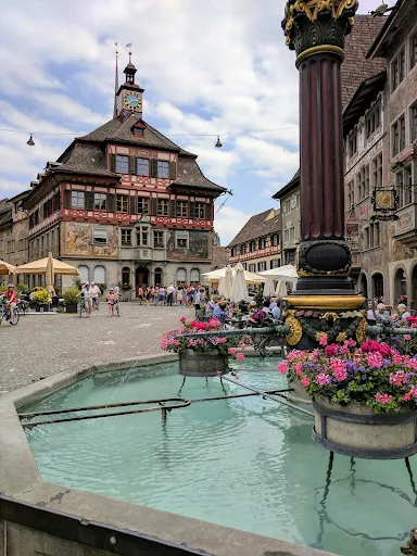 Fountain and main square in Stein am Rhein near Zurich