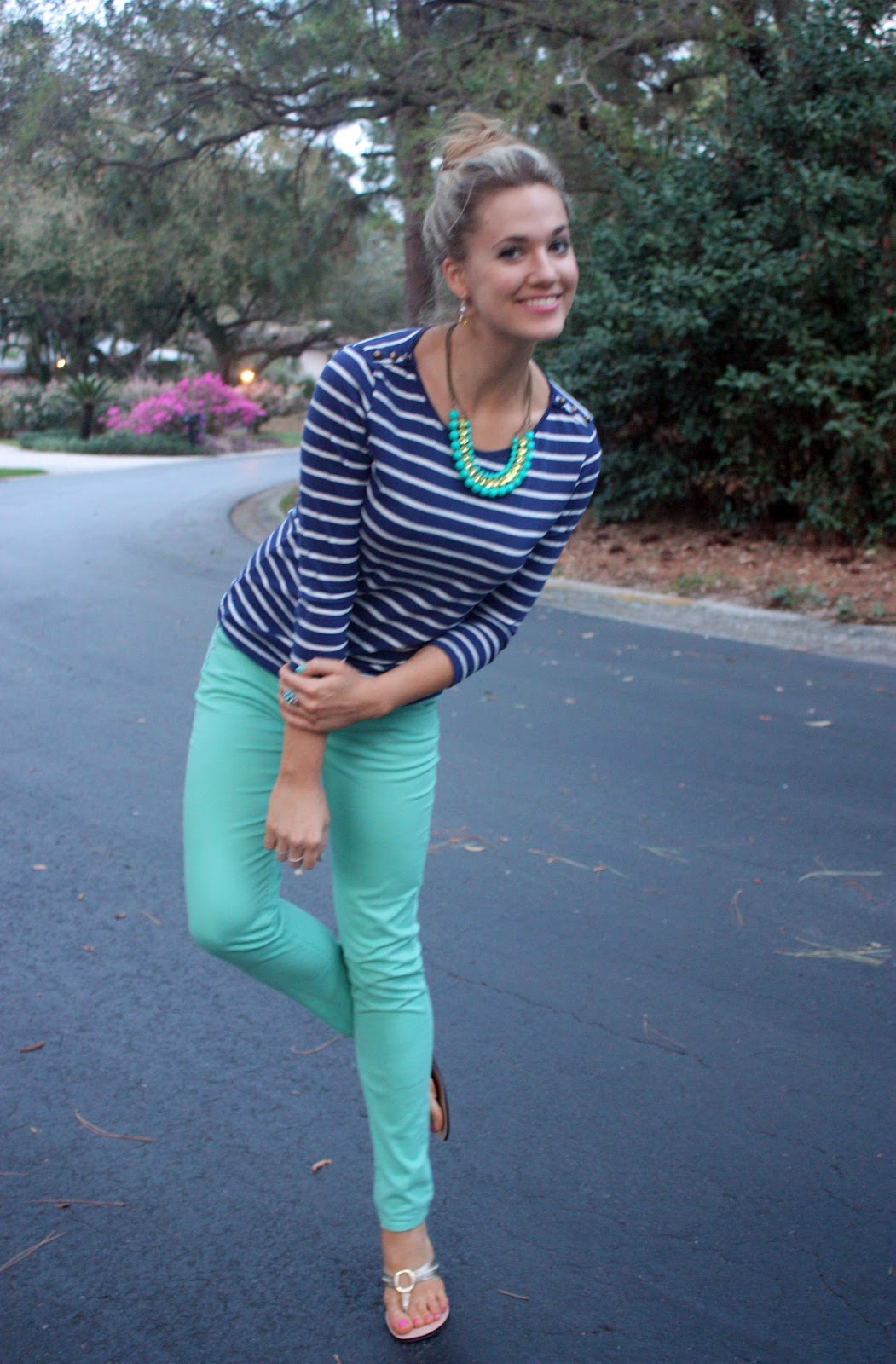 making electricity mint green [or teal or seafoam or aqua] jeans