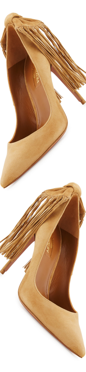 Aquazzura Fringe Tie Suede 105mm Pump, Cappuccino