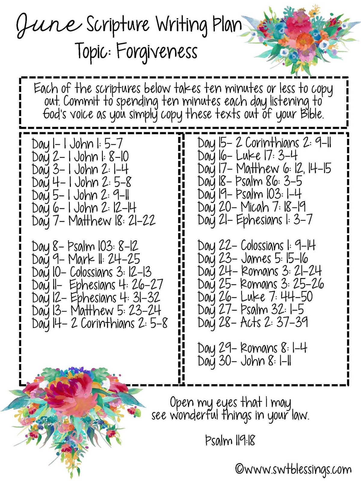 Sweet Blessings June Scripture Writing Plan 2016