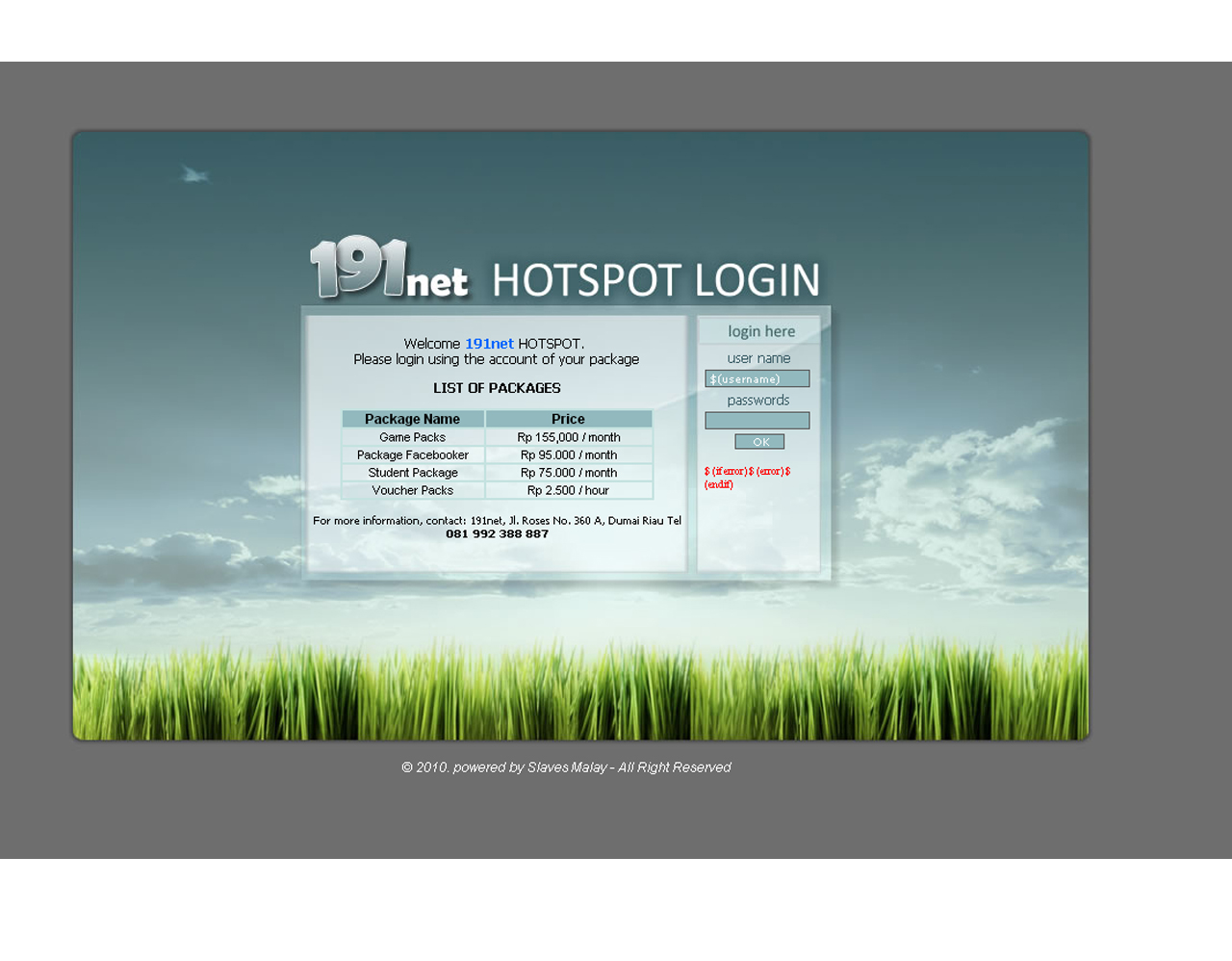 New Mikrotik Template 191 With Pakage Detail MIKROTIK LOGIN PAGE
