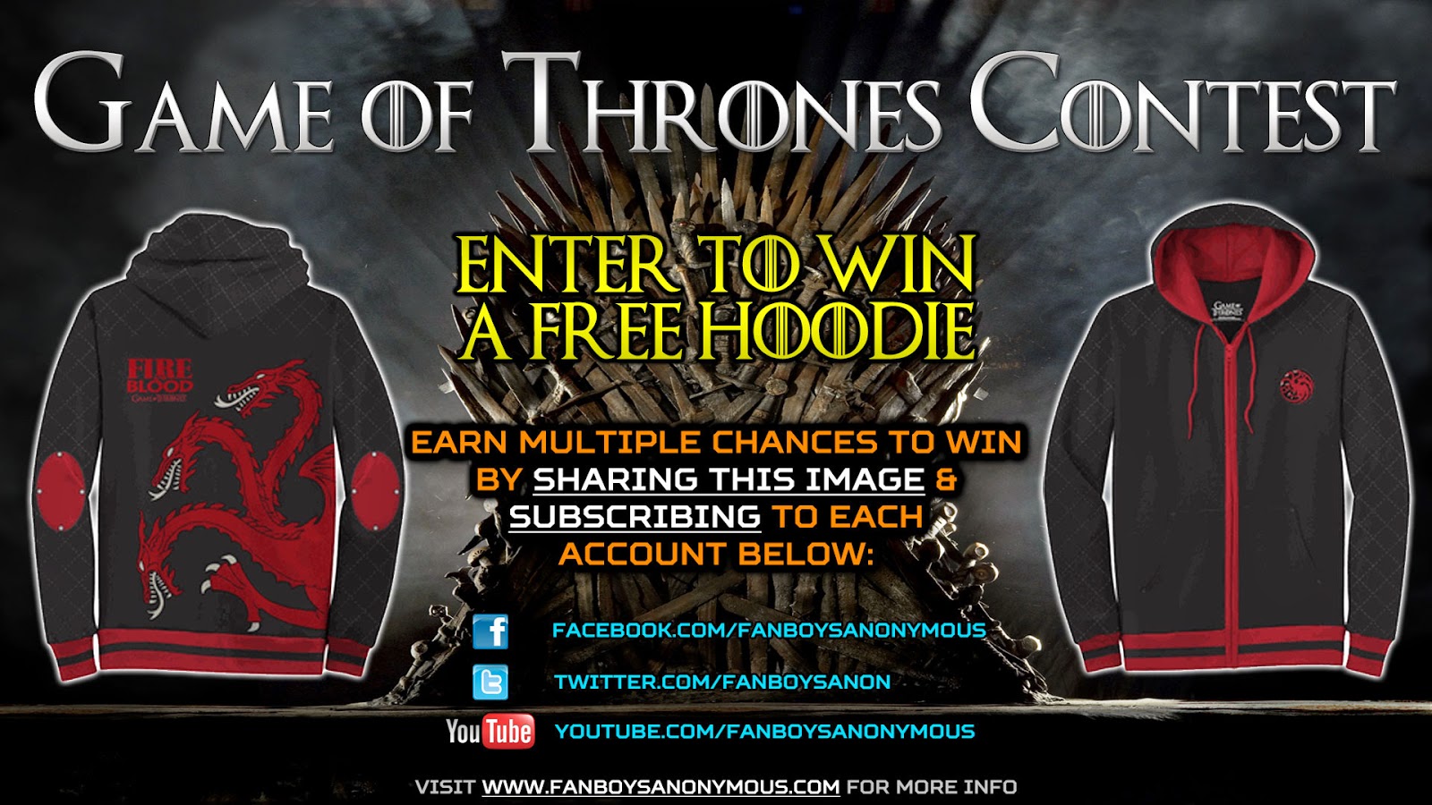 win a free Game of Thrones hoodie by subscribing to Fanboys Anonymous