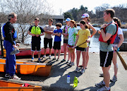 Rebecca and Jacob practice portaging. Wes provides some paddling instruction (dsc )