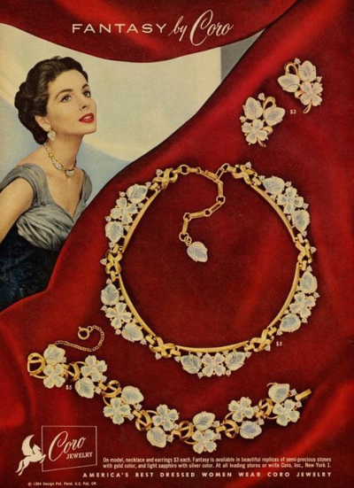 Model in ad for jewelry made by Coro in the 1950's