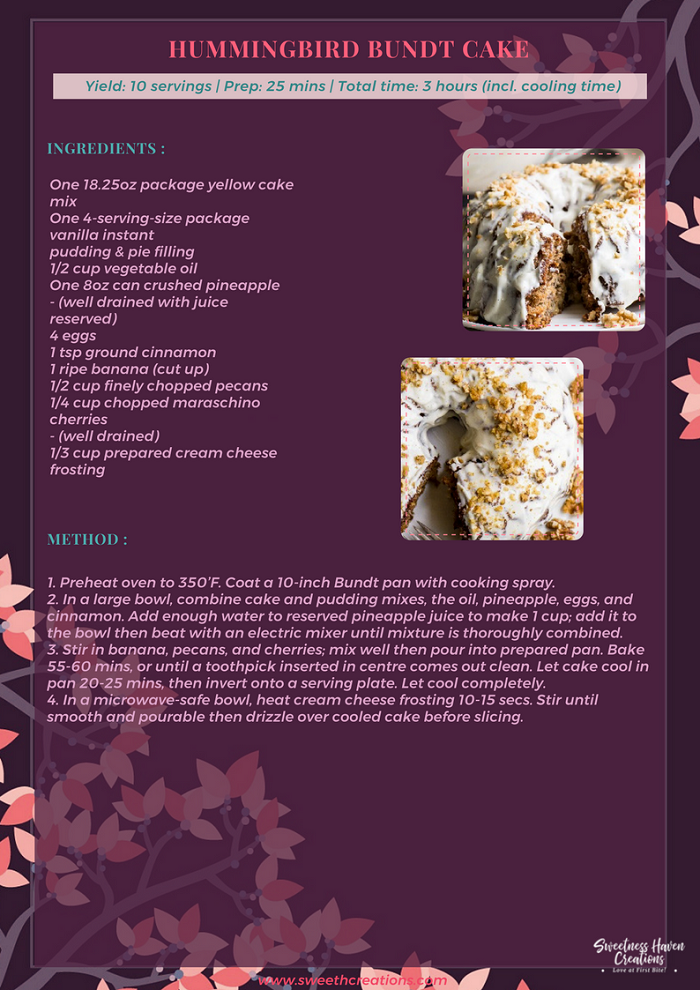 HUMMINGBIRD BUNDT CAKE RECIPE