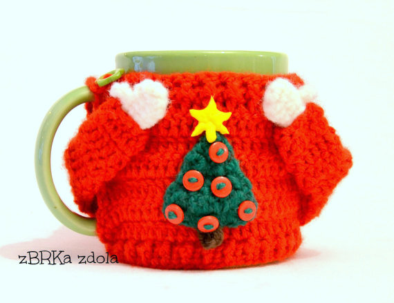 Ugly christmas sweater mug cozy Crochet pattern