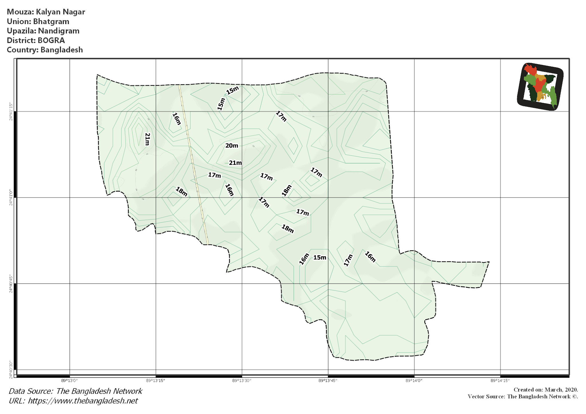 Map of Kalyan Nagar Mouza of Nandigram Upazila, BOGRA, Bangladesh.