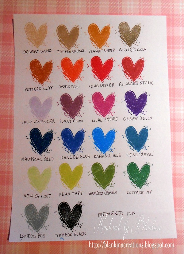Blankina creations My Memento Ink colour sheet