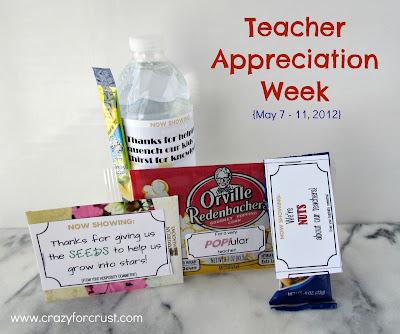 teacher appreciation ideas: nuts, seeds, popcorn, water