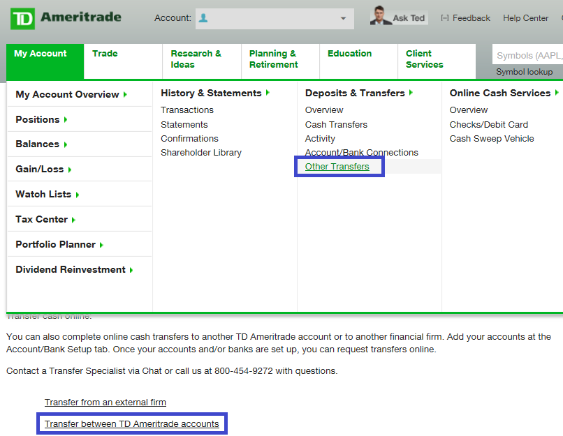 如何在多個TD Ameritrade帳戶進行內部帳戶資產轉移(How to Transfer between TD Ameritrade