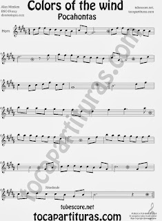 Colores en el Viento Partitura de Pocahontas para Trompa o Corno. Partitura de Colors in the Wind Pocahontas sheet music Horn (score). ¡Para tocar junto a la música!  