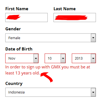 Usia minimal pada saat membuat email dengan GMX Usia minimal pada saat membuat email dengan GMX