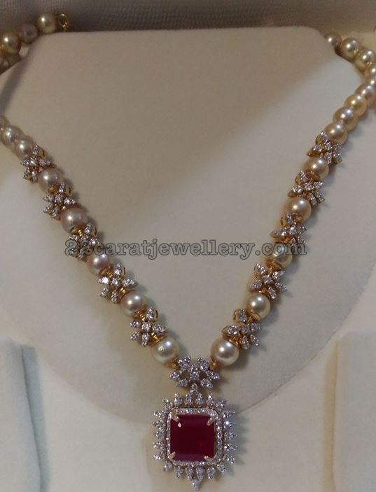 South Pearls Diamonds Simple Floral Set Gold Necklace Designs Diamond Jewelry Designs Gold Jewelry Fashion