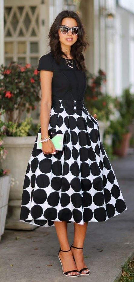 POLKA DOT PRINT MIDI SKIRT