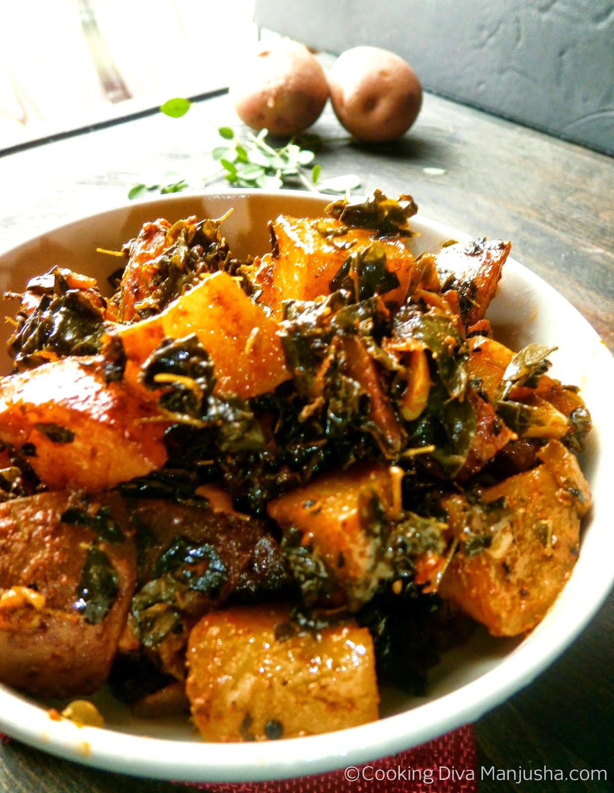 Drumstick leaves and Potato stir fry