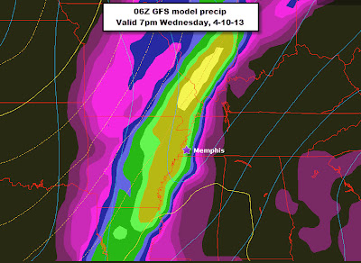 06Z GFS model output precipitation for Wednesday, April 10, 7pm CDT