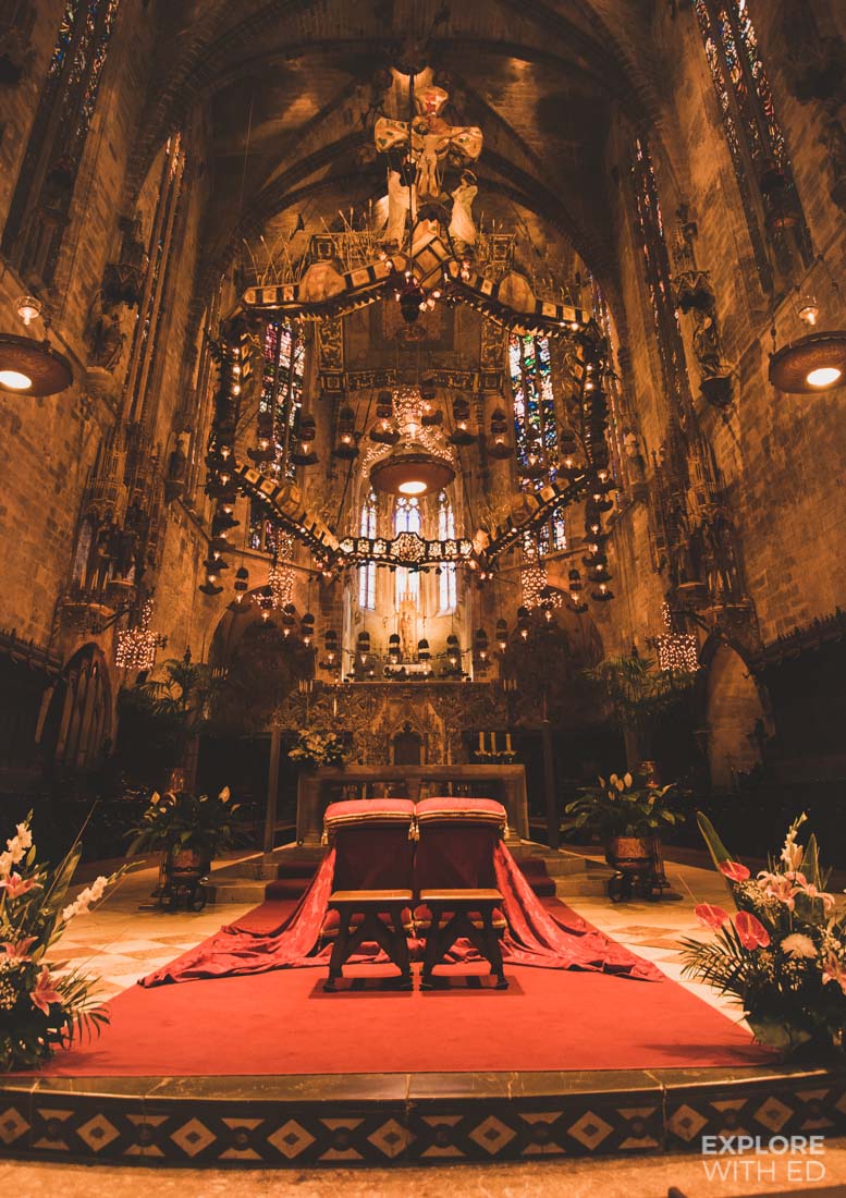 The grand alter in Mallorca's Cathedral filled with lights