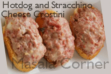 Hotdog and Stracchino Cheese Crostini 