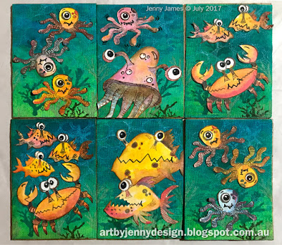 Creatures Under the Sea - Art Trading Cards by Jenny Creatures Under the Sea - Art Trading Cards by Jenny using Dylusions and Darkroom Door stamps
