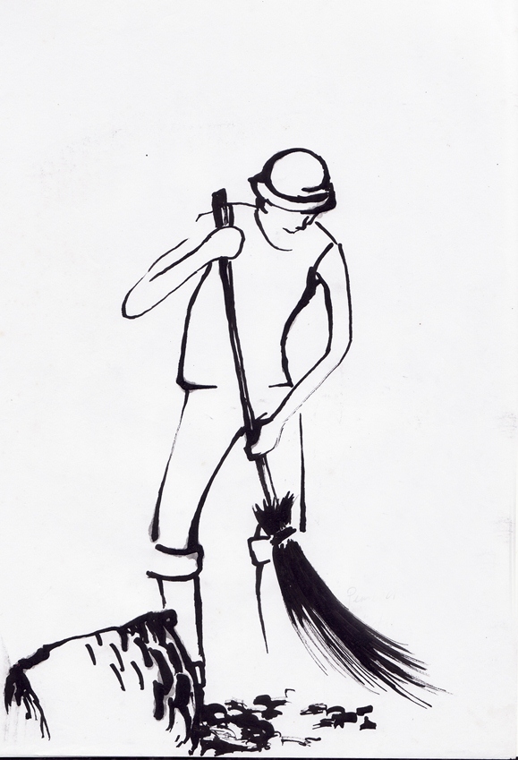 Richodocs Art Work Sketsa Penyapu Kampus dengan Tinta