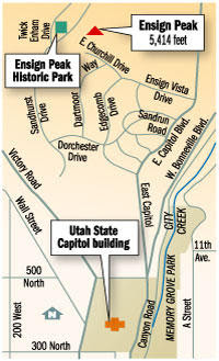 Ensign Peak trail map, Utah
