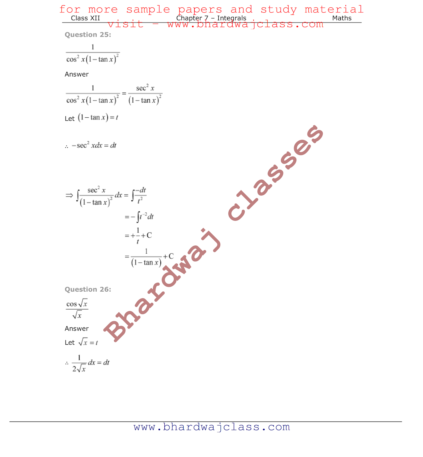 CBSE Class 12 Maths NCERT Solutions Chapter 7