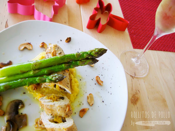 Rollitos de pollo al mango con champiñones