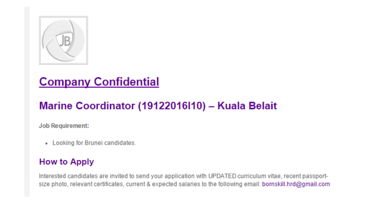 Oil &Gas Vacancies MARINE COORDINATOR BRUNEI