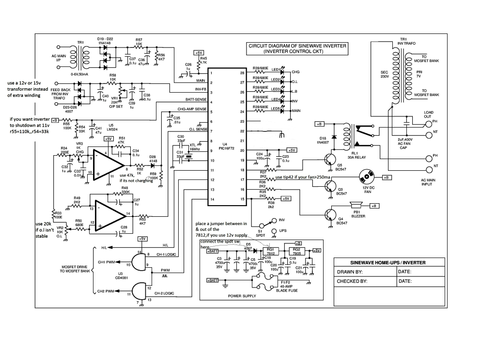 Sinewave UPS Circuit using PIC16F72 Part-1