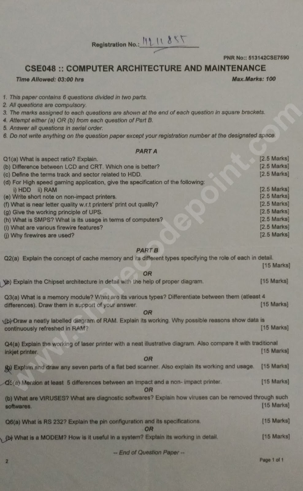CSE048 Computer Architecture and Maintenance end term exam question