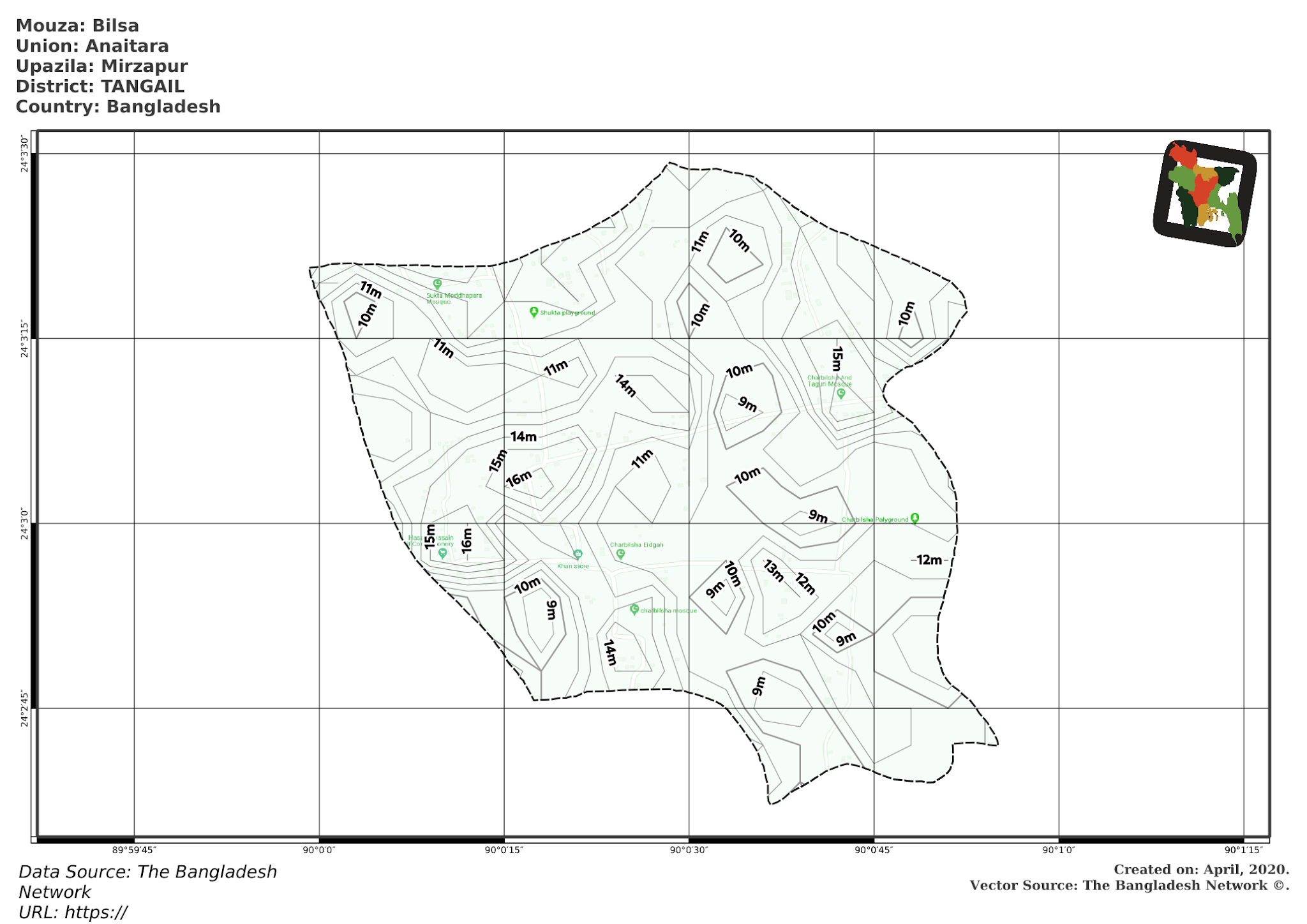 Map of Bilsa Mouza of Mirzapur Upazila, TANGAIL, Bangladesh.